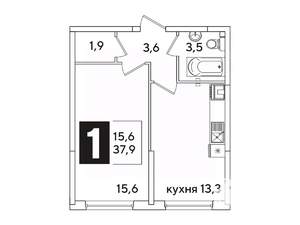 1-к квартира, вторичка, 38м2, 2/16 этаж