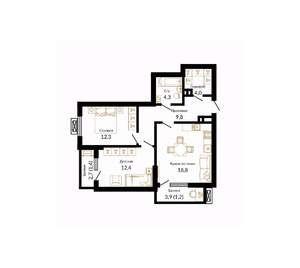 2-к квартира, вторичка, 64м2, 14/15 этаж