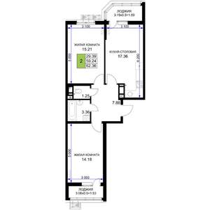 2-к квартира, вторичка, 62м2, 4/18 этаж