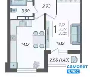 1-к квартира, вторичка, 35м2, 5/12 этаж