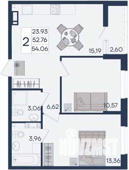 2-к квартира, вторичка, 54м2, 3/18 этаж