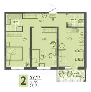 2-к квартира, вторичка, 57м2, 18/18 этаж