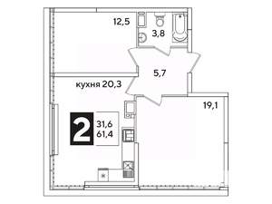 2-к квартира, вторичка, 61м2, 16/16 этаж