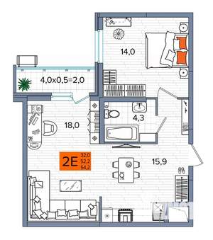 2-к квартира, сданный дом, 54м2, 2/16 этаж