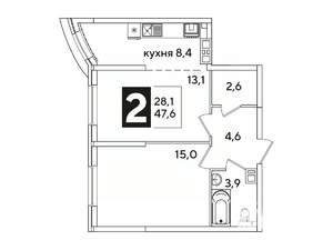 2-к квартира, вторичка, 48м2, 7/16 этаж