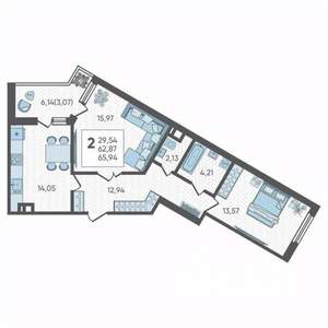 2-к квартира, вторичка, 66м2, 8/19 этаж