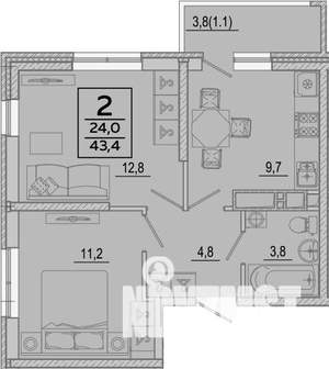 2-к квартира, вторичка, 43м2, 17/24 этаж