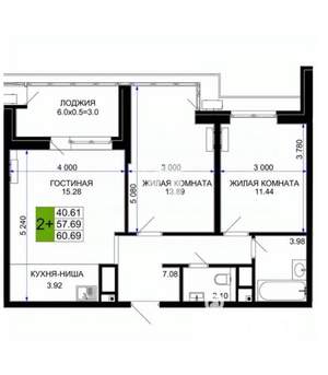 2-к квартира, вторичка, 61м2, 15/17 этаж