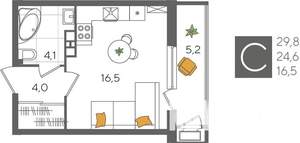 Студия квартира, вторичка, 30м2, 4/24 этаж