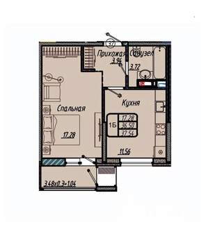 1-к квартира, вторичка, 38м2, 6/9 этаж