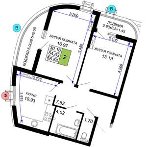 2-к квартира, строящийся дом, 59м2, 2/24 этаж