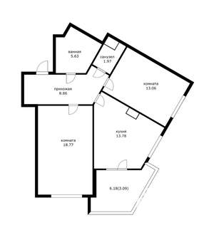 2-к квартира, сданный дом, 62м2, 12/18 этаж