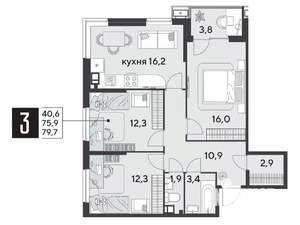3-к квартира, вторичка, 80м2, 3/18 этаж