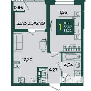 1-к квартира, вторичка, 36м2, 5/18 этаж
