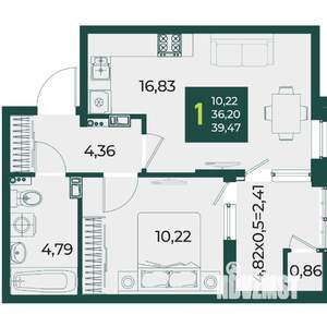 2-к квартира, вторичка, 51м2, 6/18 этаж