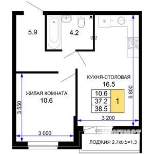 1-к квартира, вторичка, 39м2, 2/16 этаж