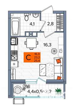 Студия квартира, сданный дом, 25м2, 9/16 этаж