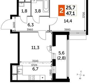 1-к квартира, вторичка, 47м2, 7/16 этаж