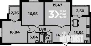 3-к квартира, вторичка, 94м2, 11/19 этаж