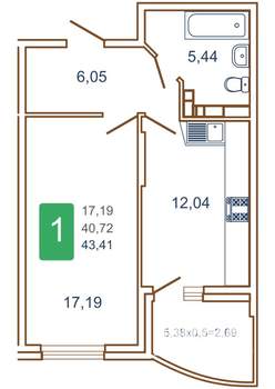 1-к квартира, вторичка, 44м2, 4/16 этаж