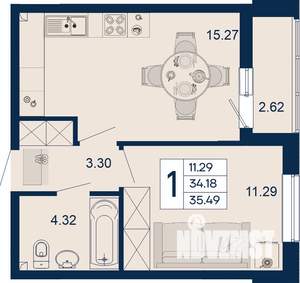 1-к квартира, вторичка, 35м2, 2/18 этаж