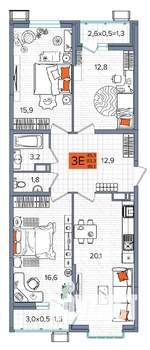 3-к квартира, сданный дом, 86м2, 15/16 этаж