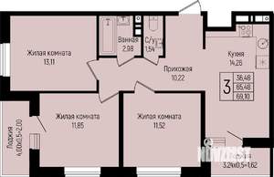 3-к квартира, вторичка, 69м2, 11/15 этаж