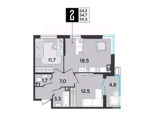 2-к квартира, строящийся дом, 60м2, 8/9 этаж