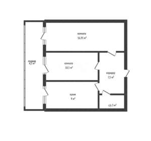 2-к квартира, вторичка, 48м2, 2/3 этаж