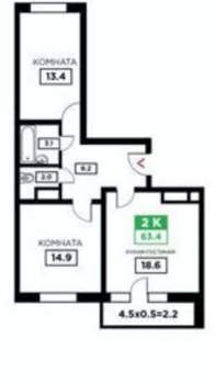3-к квартира, вторичка, 63м2, 22/24 этаж