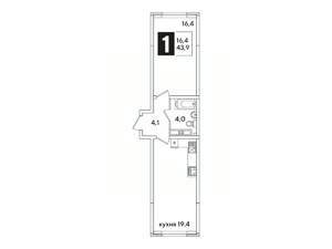 1-к квартира, вторичка, 44м2, 14/16 этаж