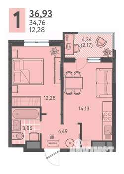 1-к квартира, вторичка, 37м2, 5/18 этаж