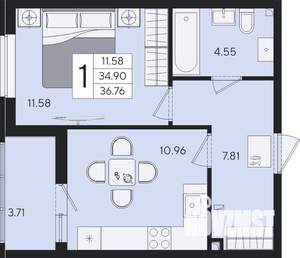 1-к квартира, вторичка, 37м2, 2/8 этаж