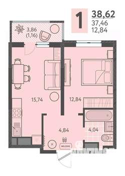 1-к квартира, вторичка, 39м2, 7/18 этаж