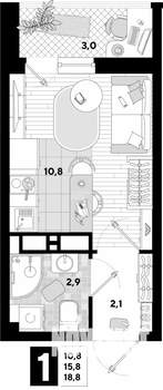 Студия квартира, вторичка, 16м2, 11/16 этаж