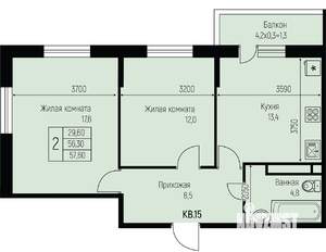 2-к квартира, вторичка, 58м2, 3/3 этаж