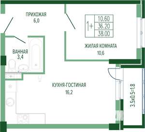 1-к квартира, вторичка, 40м2, 5/7 этаж