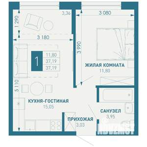 1-к квартира, строящийся дом, 37м2, 5/18 этаж