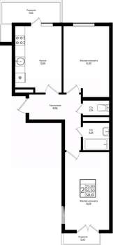 2-к квартира, вторичка, 59м2, 2/10 этаж