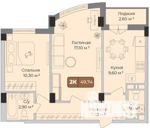 2-к квартира, вторичка, 50м2, 6/9 этаж