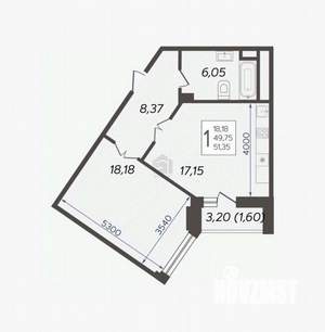 1-к квартира, вторичка, 51м2, 12/16 этаж