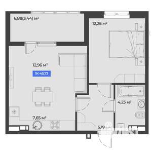 1-к квартира, строящийся дом, 46м2, 2/5 этаж