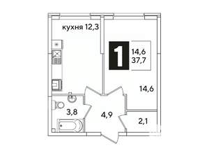 1-к квартира, вторичка, 38м2, 1/16 этаж