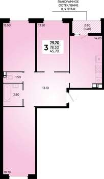 3-к квартира, вторичка, 80м2, 7/18 этаж
