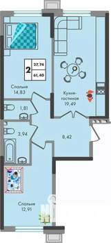 2-к квартира, вторичка, 61м2, 5/9 этаж