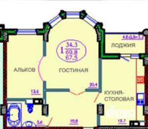 1-к квартира, вторичка, 70м2, 3/15 этаж