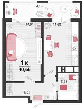 1-к квартира, вторичка, 41м2, 17/18 этаж