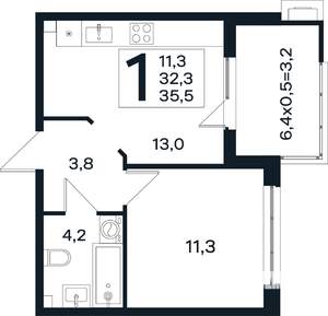 1-к квартира, вторичка, 36м2, 1/4 этаж