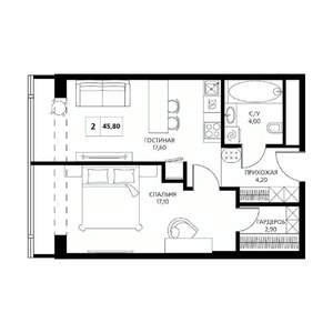 2-к квартира, вторичка, 46м2, 9/19 этаж