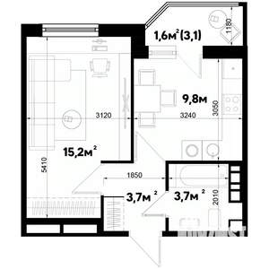 1-к квартира, строящийся дом, 34м2, 6/9 этаж
